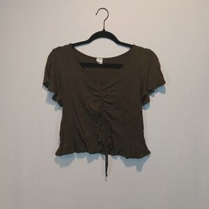 I Joah S Crop Ruched hippie boho fairy peasant knit ruffle whimsygoth coquette